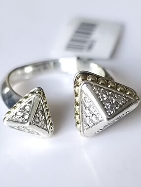 LAGOS Double Pyramid KSL Diamond Silver Gold Caviar Ring Sz 7